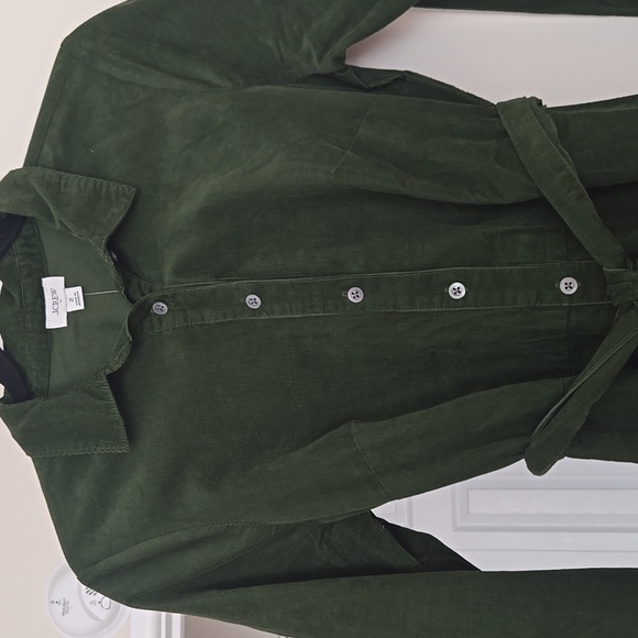 J.Crew Pine Green Corduroy Shirt Dress Belted Long Sleeve NWT Size 2 - Picture 10 of 17